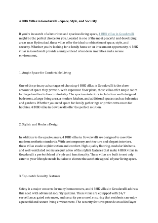 4 BHK Villas in Gowdavalli – Space, Style, and Security