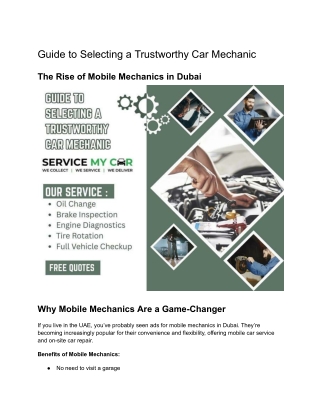 Guide to Selecting a Trustworthy Car Mechanic