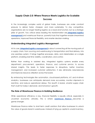 Supply Chain 2.0 Where Finance Meets Logistics for Scalable Success