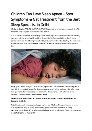 Children Can Have Sleep Apnea