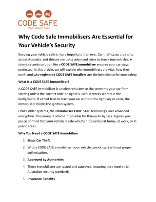Why Code Safe Immobilisers Are Essential for Your Vehicle