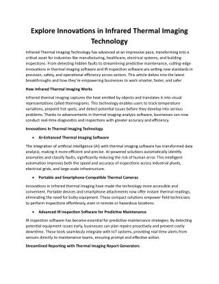 Explore Innovations in Infrared Thermal Imaging Technology