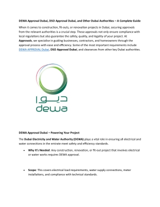 DEWA Approval Dubai, DSO Approval Dubai, and Other Dubai Authorities – A Complete Guide