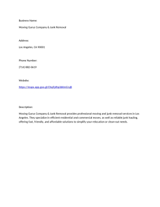 Moving Gurus Company & Junk Removal