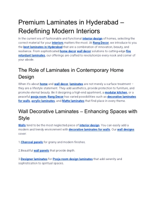 Premium Laminates in Hyderabad – Redefining Modern Interiors