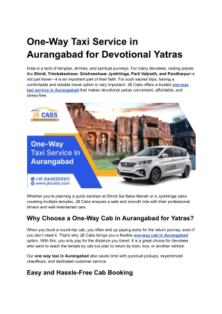 One-Way Taxi Service in Aurangabad for Devotional Yatras