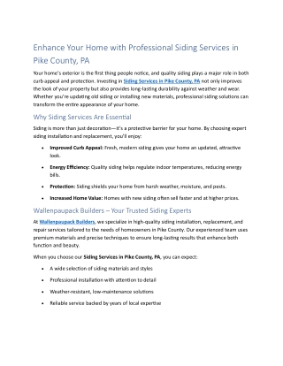 Siding Services in Pike County, PA