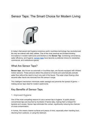 Sensor Taps: The Smart Choice for Modern Living