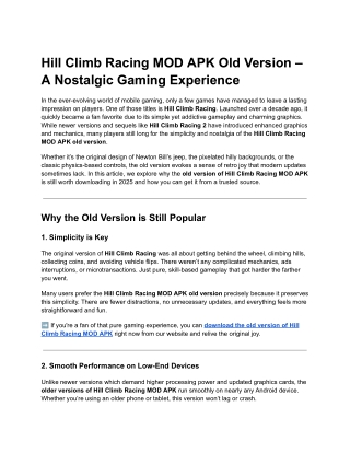 Hill Climb Racing MOD APK Old Version – A Nostalgic Gaming Experience