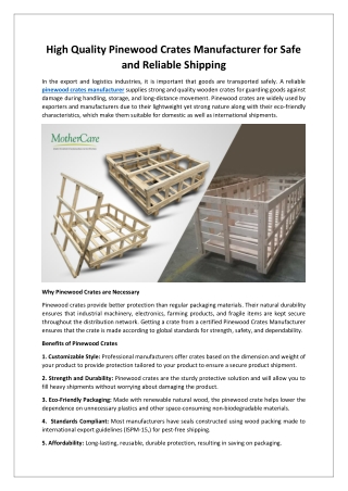 High Quality Pinewood Crates Manufacturer for Safe and Reliable Shipping