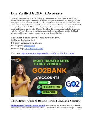 A Quick Ways to Buy Verified Go2Bank Accounts