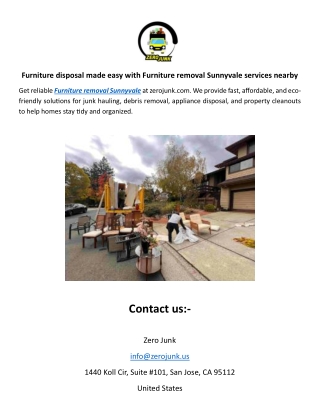Furniture disposal made easy with Furniture removal Sunnyvale services nearby
