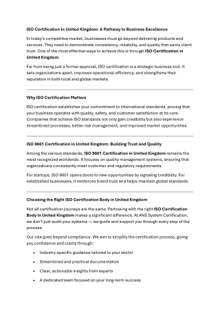ISO Certification in United Kingdom A Pathway to Business Excellence