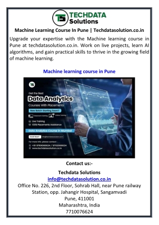 Machine Learning Course In Pune  Techdatasolution.co.in