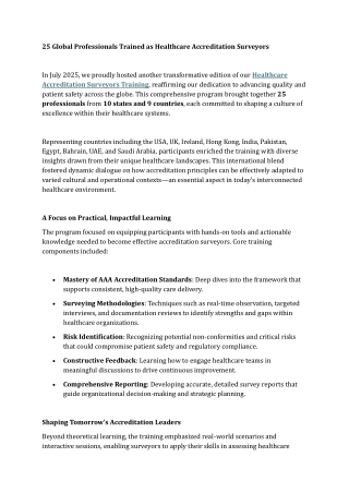 25 Global Professionals Trained as Healthcare Accreditation Surveyors