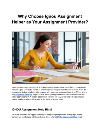 Why Choose Ignou Assignment Helper as Your Assignment Provider