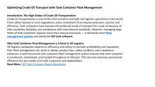 Optimizing Crude Oil Transport with Tank Container Fleet Management