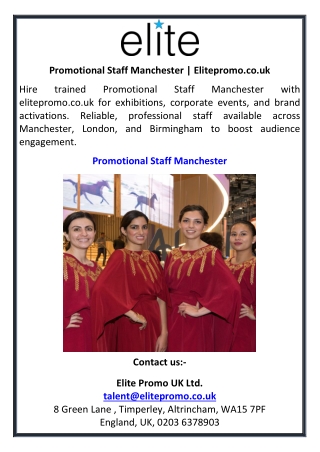 Promotional Staff Manchester  Elitepromo.co.uk
