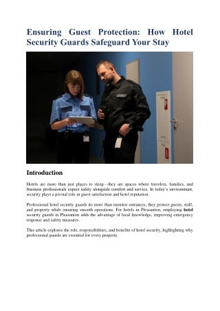 Ensuring Guest Protection: How Hotel  Security Guards Safeguard Your Stay