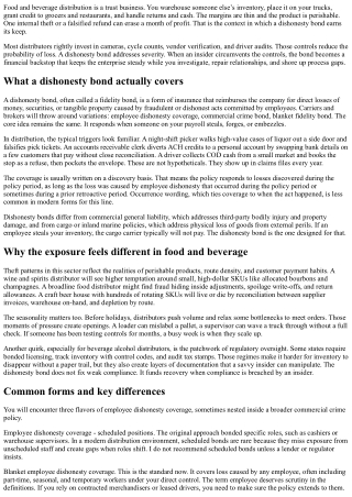 Dishonesty Bonds for Food and Beverage Distributors