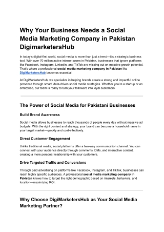Why Your Business Needs a Social Media Marketing Company in Pakistan DigimarketersHub