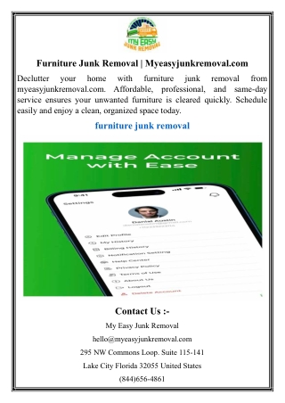 Furniture Junk Removal  Myeasyjunkremoval