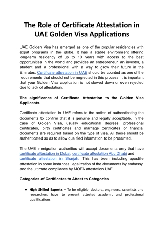 The Role of Certificate Attestation in UAE Golden Visa Applications