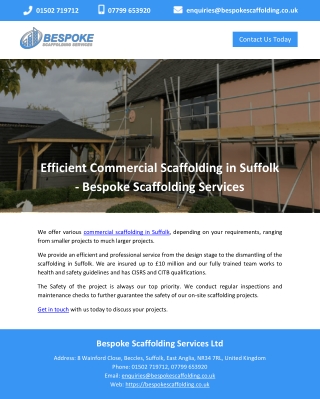 Efficient Commercial Scaffolding in Suffolk - Bespoke Scaffolding Services