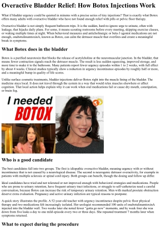 Overactive Bladder Relief How Botox Injections Work