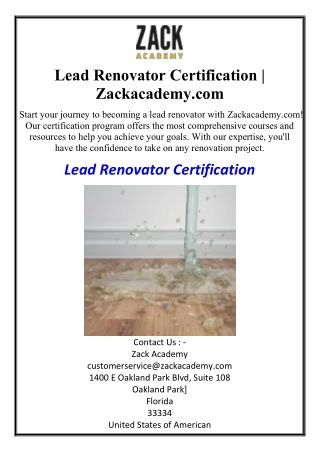 Lead Renovator Certification | Zackacademy.com