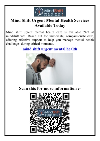 Mind Shift Urgent Mental Health Services Available Today