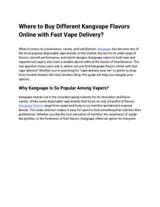 Where to Buy Different Kangvape Flavors Online with Fast Vape Delivery?