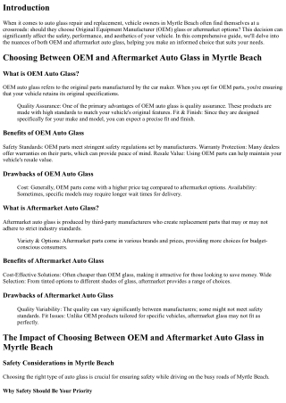 Choosing Between OEM and Aftermarket Auto Glass in Myrtle Beach