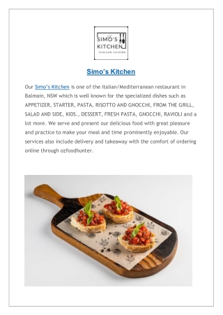 Simo’s Kitchen Balmain Menu | Takeaway | Delivery | Dine-in