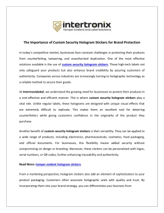 The Importance of Custom Security Hologram Stickers for Brand Protection