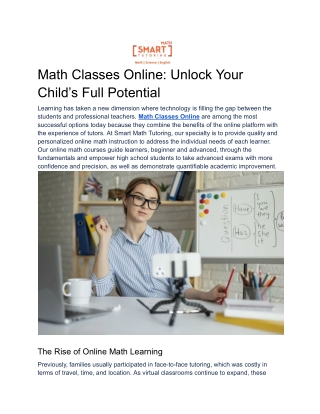Math Classes Online: Unlock Your Child’s Full Potential
