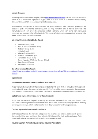 Lab Grown Diamond Market Demand Outlook, Key Opportunities, 2032