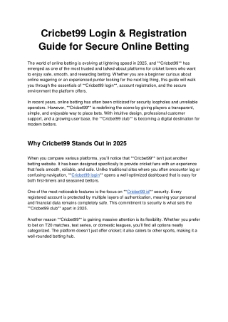 Cricbet99 Login & Registration Guide for Secure Online Betting