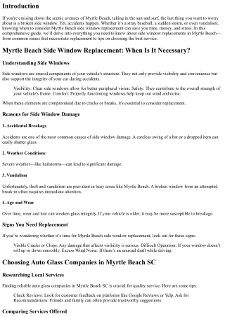Myrtle Beach Side Window Replacement: When Is It Necessary?