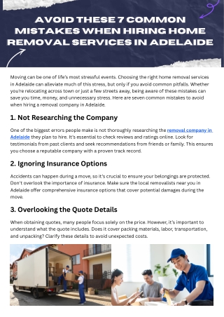 Avoid These 7 Common Mistakes When Hiring Home Removal Services in Adelaide