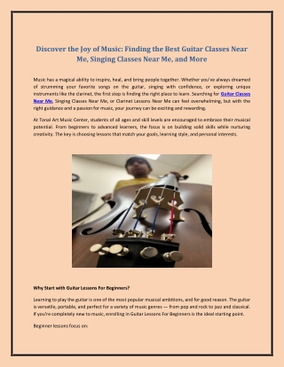 Discover the Joy of Music: Finding the Best Guitar Classes Near Me, Singing Clas