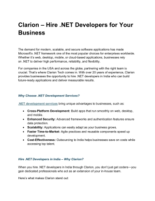 Clarion – Expert .NET Development Services