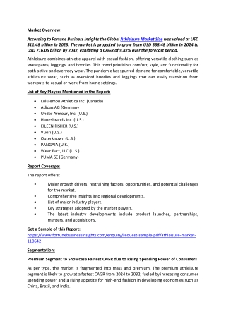 Athleisure Market Outlook, Growth Drivers, Challenges, 2032