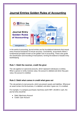 Journal Entries Golden Rules of Accounting - Gseven