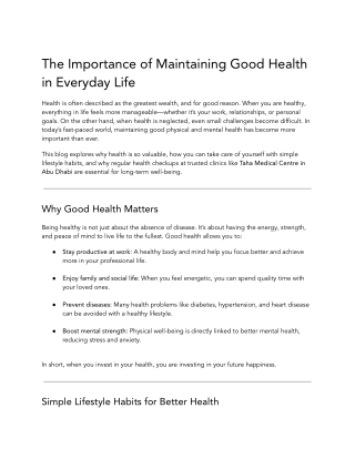 Maintaining Good Health _ Taha Medical Center Abudhabi