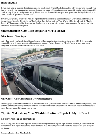 Tips for Maintaining Your Windshield After a Repair in Myrtle Beach
