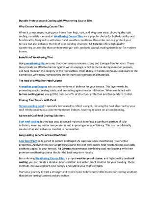 Durable Protection and Cooling with Weathering Course Tiles