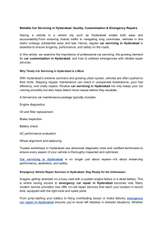 Reliable Car Servicing in Hyderabad_ Quality, Customization & Emergency Repairs