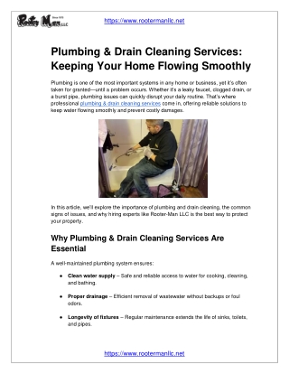 Plumbing & Drain Cleaning Services Keeping Your Home Flowing Smoothly