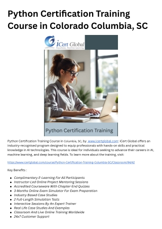 Python Certification Training Course in Columbia, SC